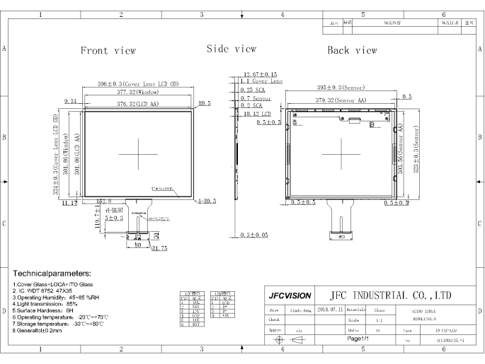 Mechanical Drawings of Projected Capacitive Touchscreen