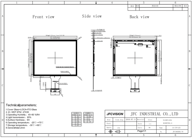 Mechanical Drawings of 19 capacitive touch screen