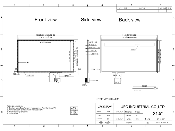 Mechanical Drawings of 3m Capacitive Touch Screen