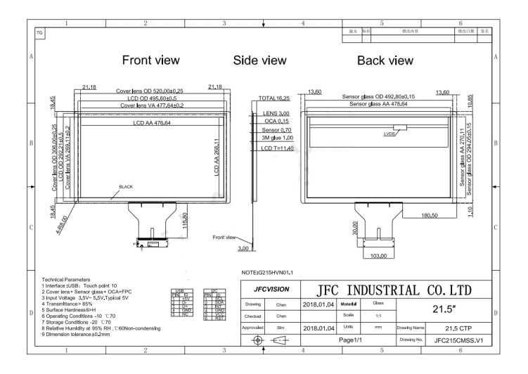 Mechanical Drawings of Capacitive Touch Panel