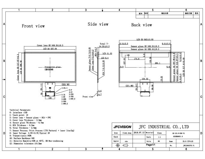 Mechanical Drawings of Projected Capacitive Touch Screen - JFCVision