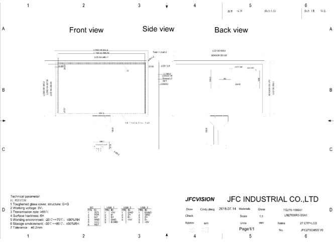 Mechanical Drawings Of TFT Capacitive TouchScreen