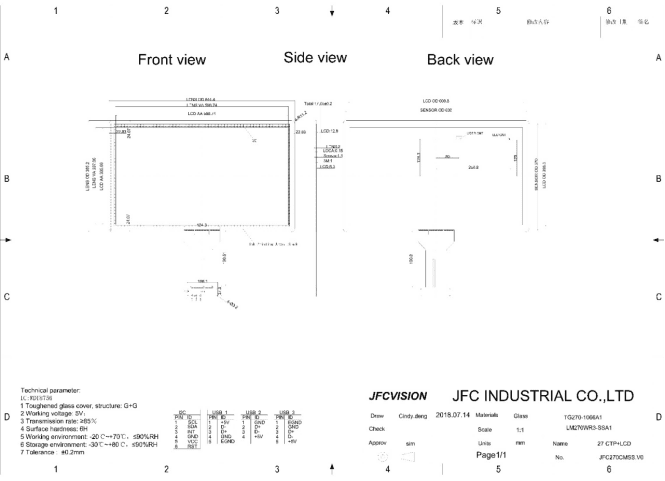 Mechanical Drawings of 27 inch 3M touch screen