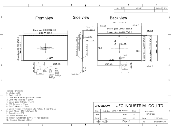 Mechanical Drawings Of 10 Point Capacitive Touch Screen