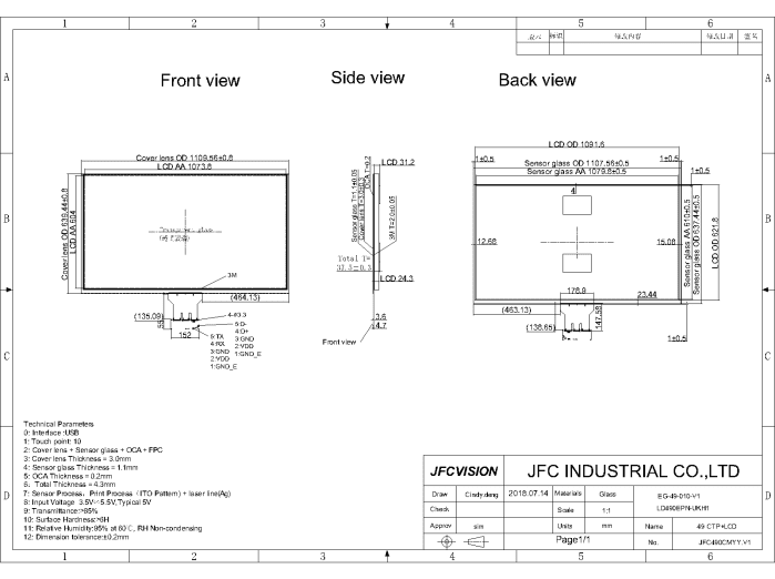 FHD High quality 49 inch PCAP Touch Display