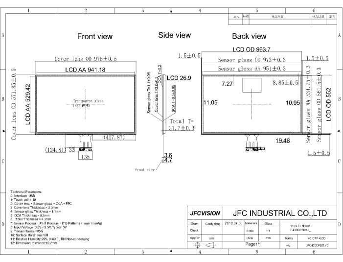 43 inch capacitive touch screen manufacturer