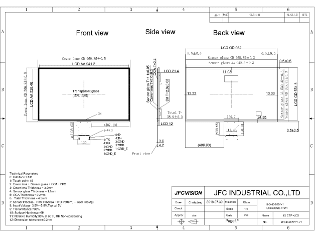 43 inch LCD Touch Panel