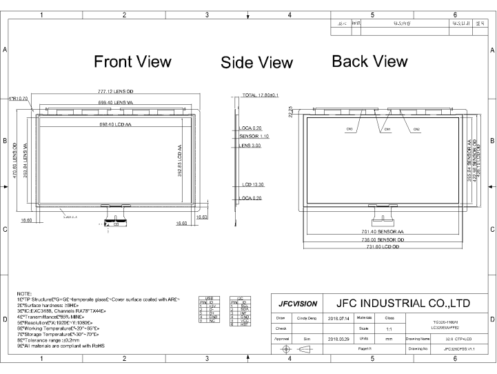 Mechanical Drawings of 10 point capacitive touch screen