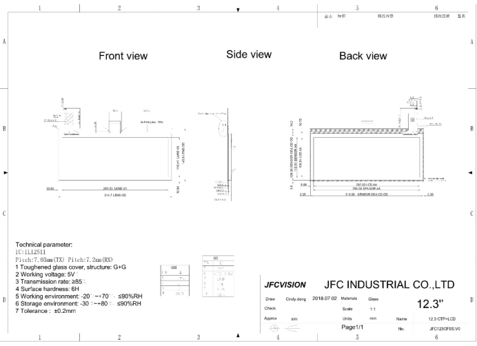 mechanical drawings of industrial touch screen display