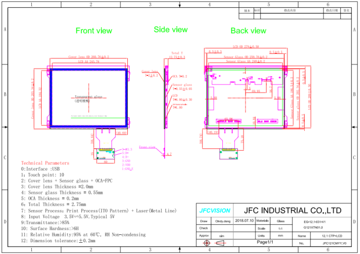 12.1 inch Touch Screen Panel