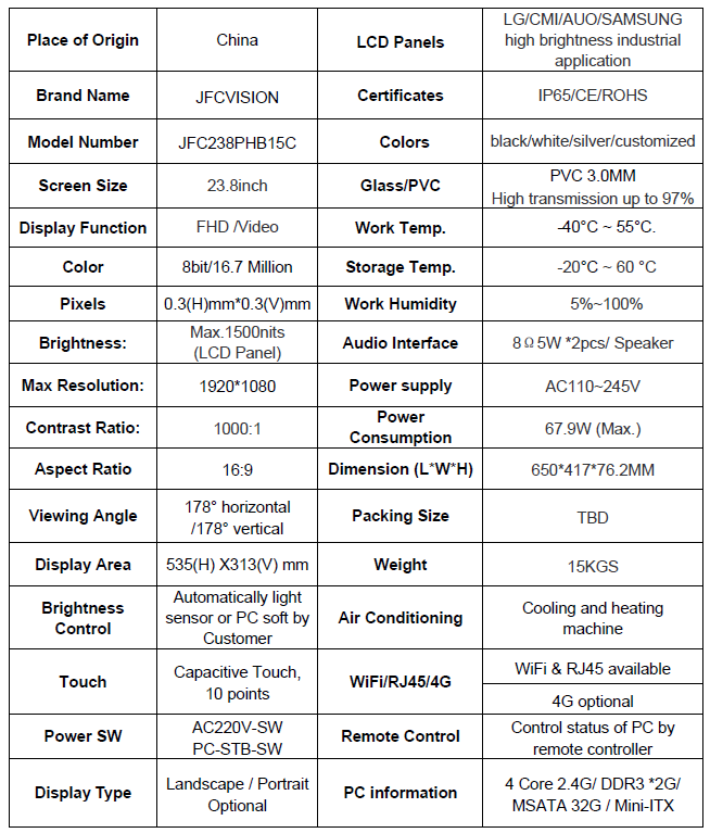 capacitive touch screen monitor - JFC238PHB15C