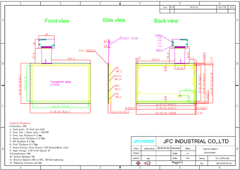 10.1 inch PCAP Touch Screen 