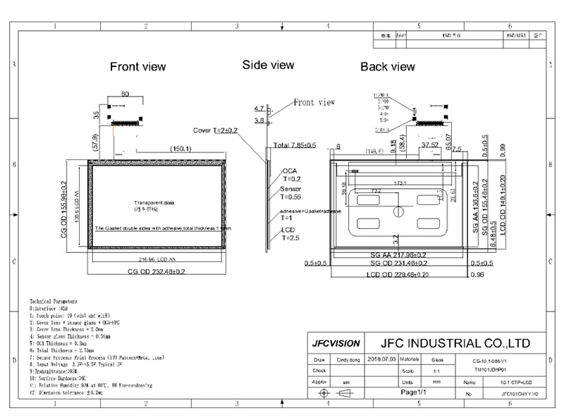 10.1 inch Capacitive Touch Screen Panel