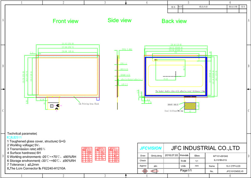 10.1 inch Projected Capacitive Touch Panel