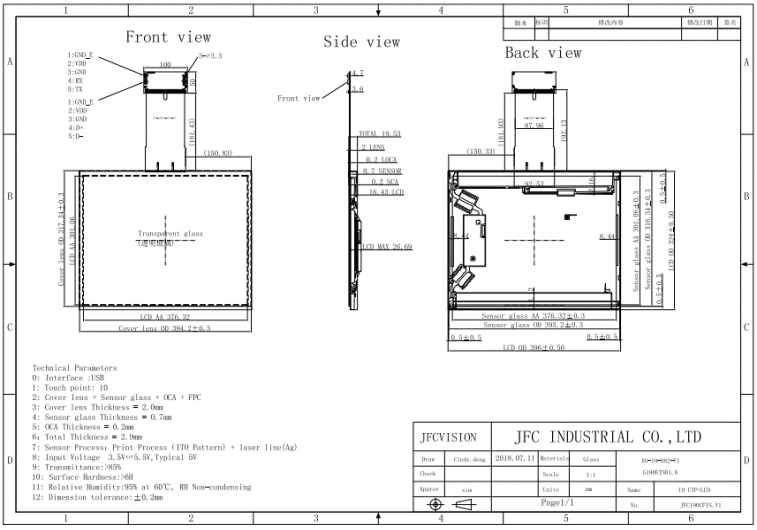 19 inch Projected Capacitive Touch Panel